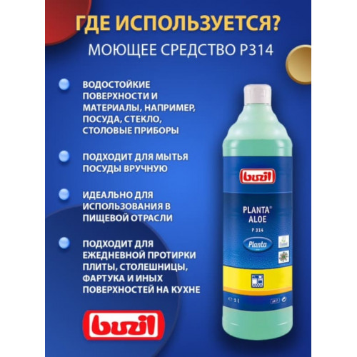 Эко средство для кухни: посуда, инвентарь P314 Planta Aloe 1л  BUZIL, для алюминия, нержавейки