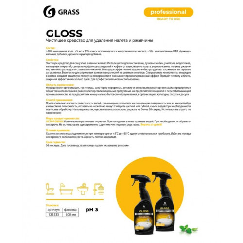 Чистящее средство для сан.узлов "Gloss Professional" 600мл